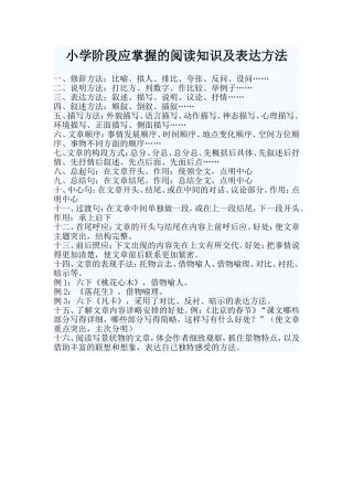 小学阶段应掌握的阅读知识及表达方法
