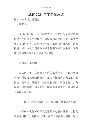 城管2024年度工作总结