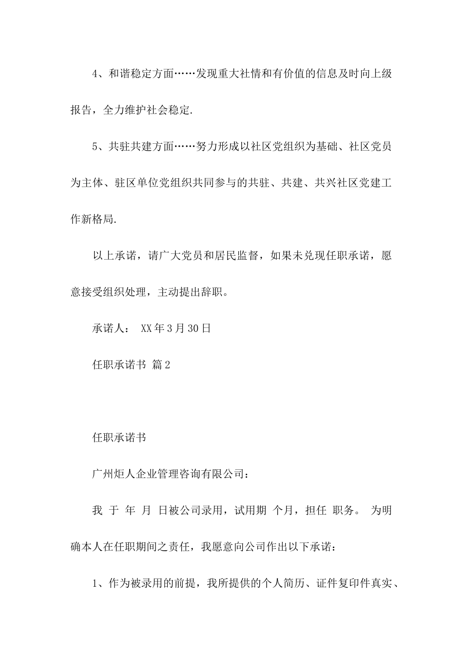 任职承诺书模板汇总10篇_第2页
