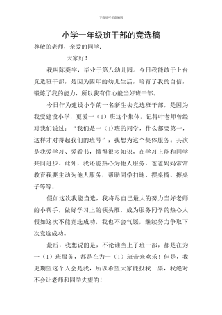小学一年级班干部的竞选稿