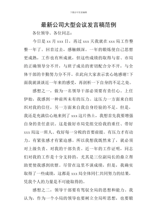 最新公司大型会议发言稿范例