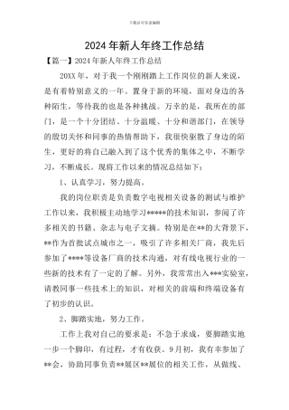 2024年新人年终工作总结
