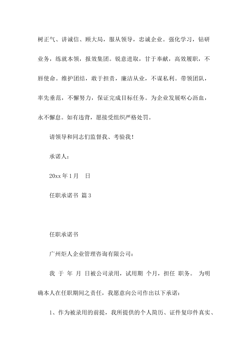 任职承诺书模板集锦8篇_第3页