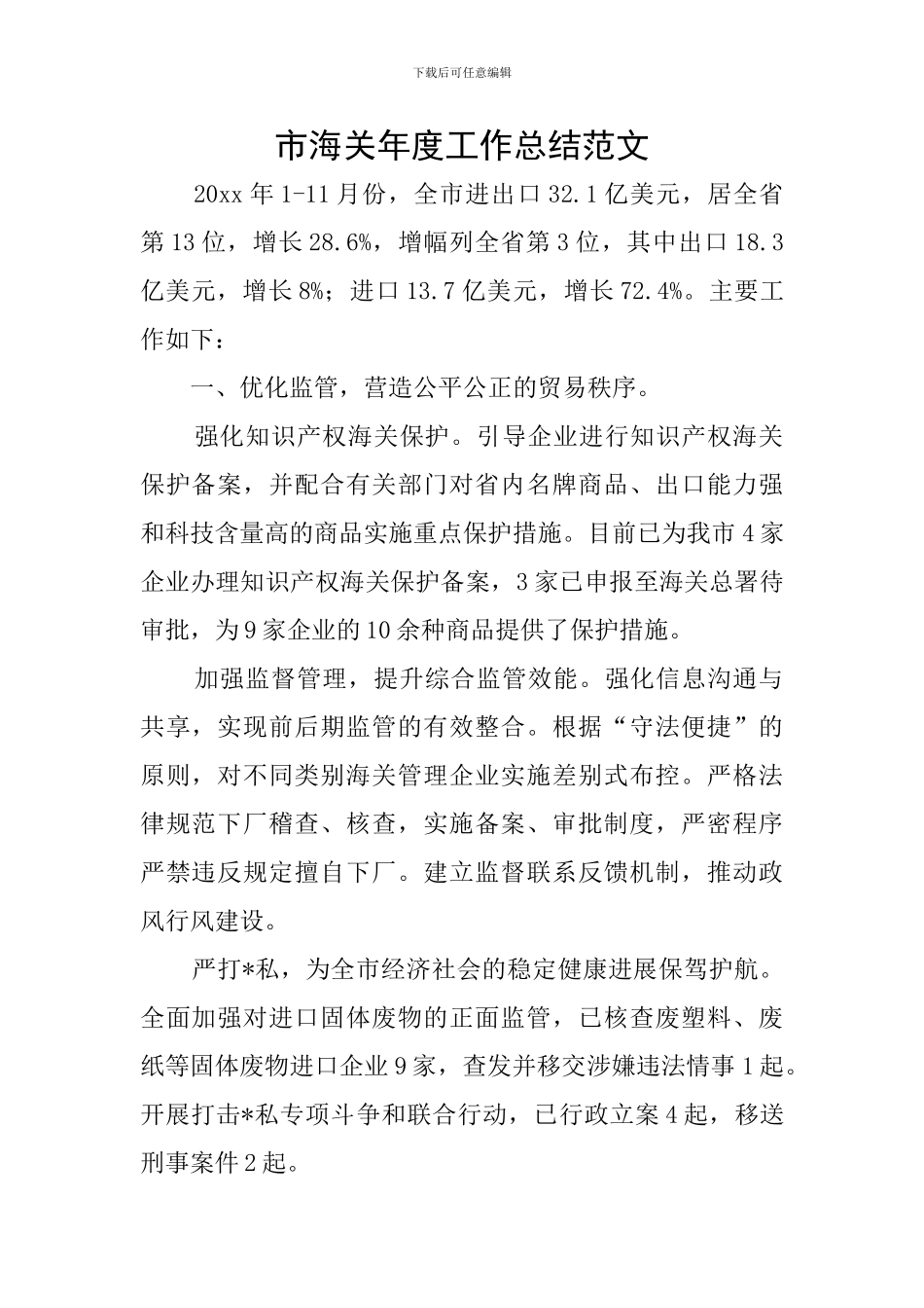 市海关年度工作总结范文_第1页