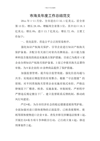 市海关年度工作总结范文