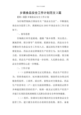 乡镇食品安全工作计划范文3篇