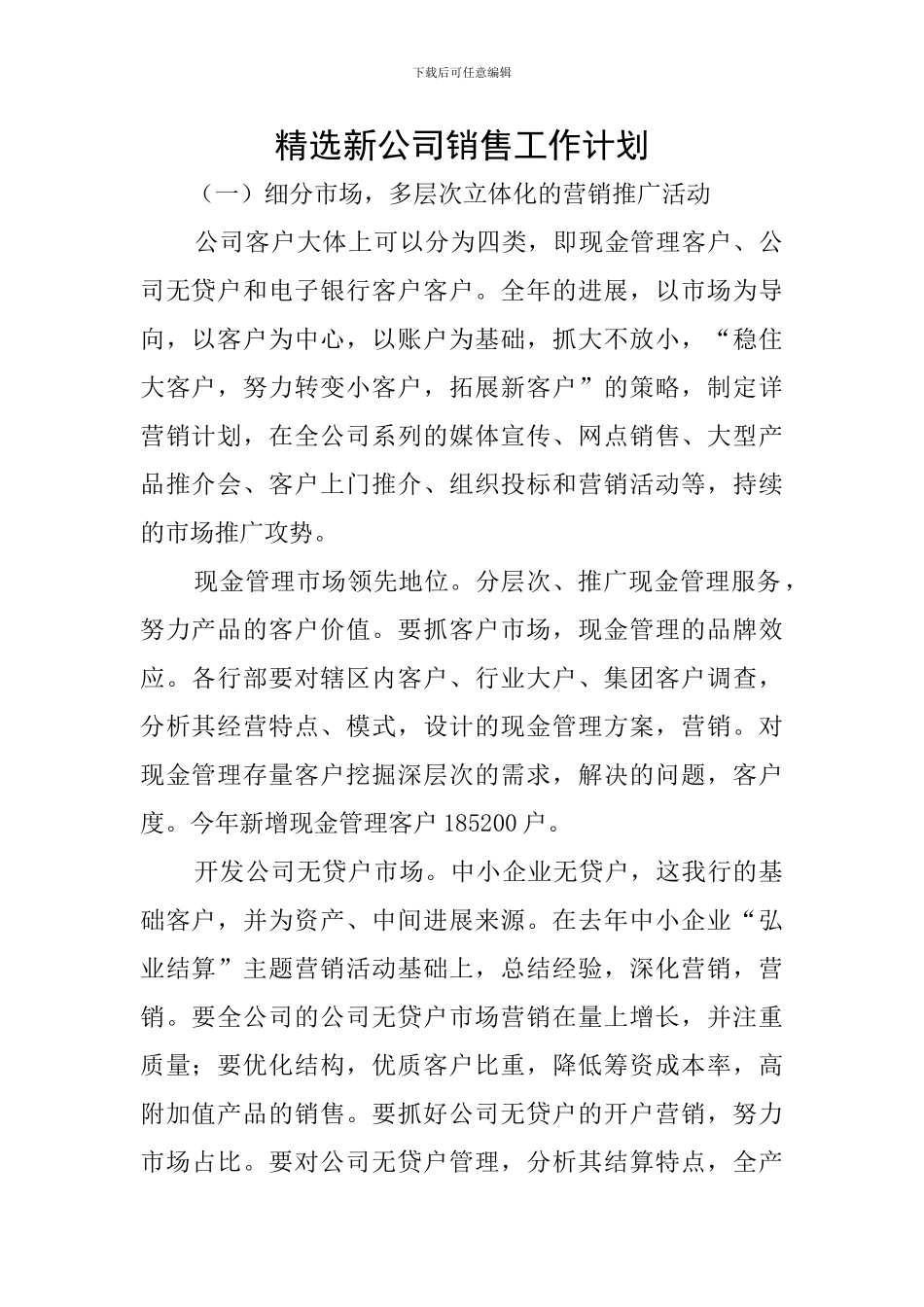 精选新公司销售工作计划_第1页