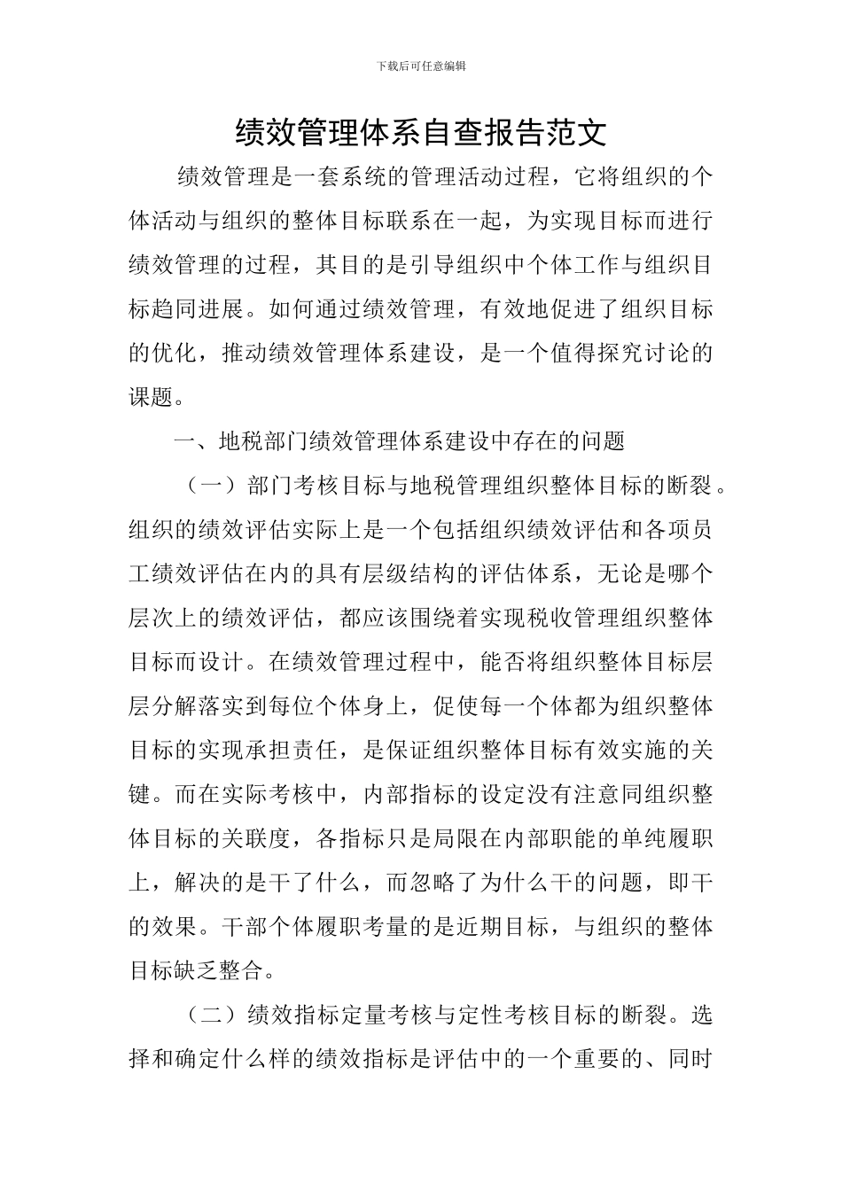 绩效管理体系自查报告范文_第1页