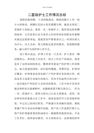二星级护士工作情况总结