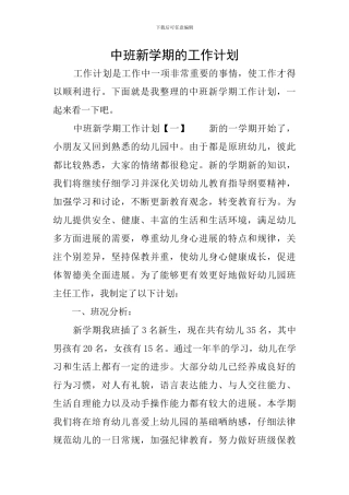 中班新学期的工作计划