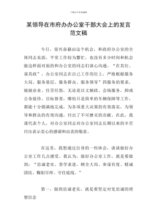 某领导在市府办办公室干部大会上的发言范文稿