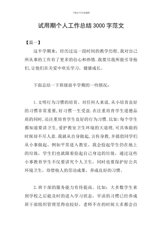 试用期个人工作总结3000字范文