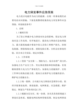 电力突发事件应急预案