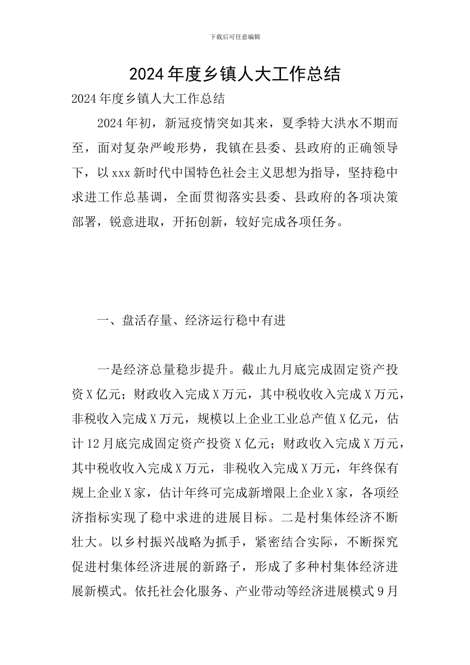 2024年度乡镇人大工作总结_第1页