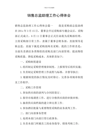 销售总监助理工作心得体会