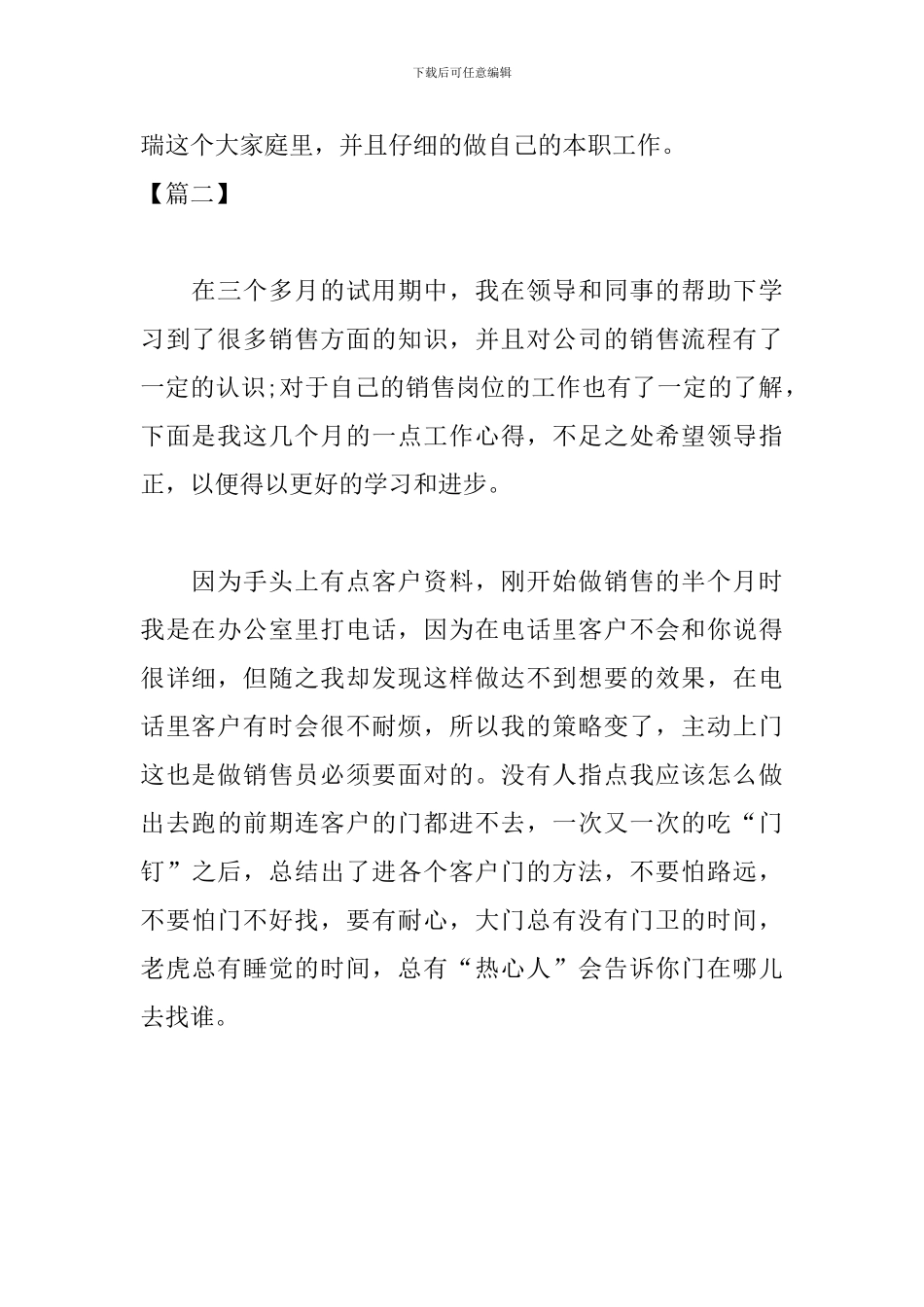 销售人员试用期工作总结开头范例_第2页
