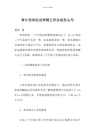 审计员岗位试用期工作总结怎么写