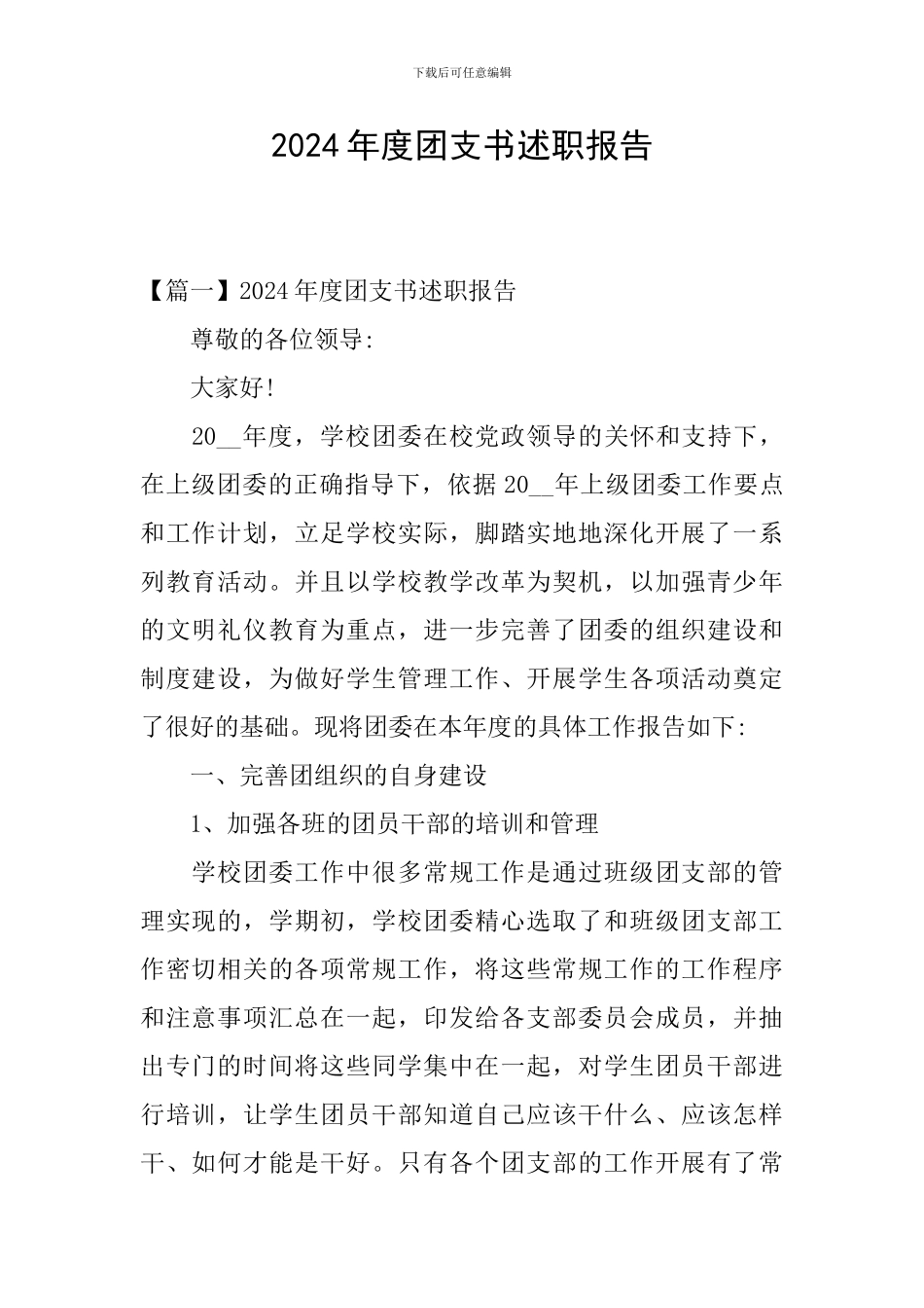 2024年度团支书述职报告_第1页