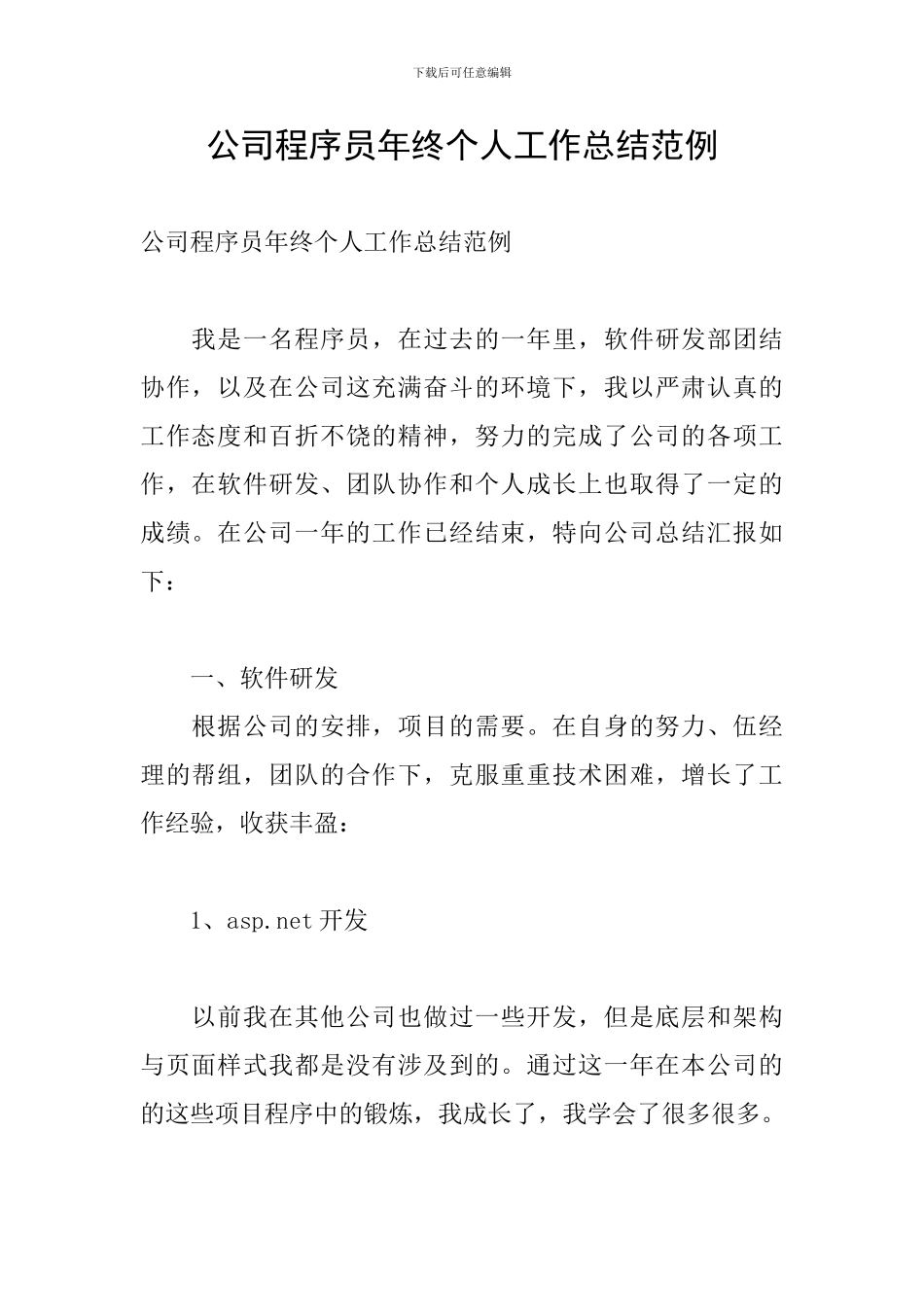 公司程序员年终个人工作总结范例_第1页