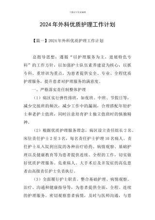 2024年外科优质护理工作计划