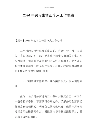 2024年实习生转正个人工作总结