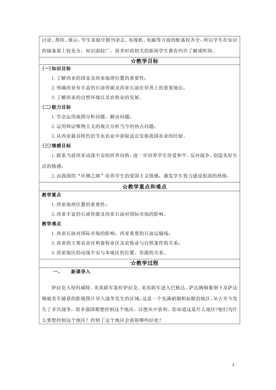 《西亚》教学设计与反思_第2页