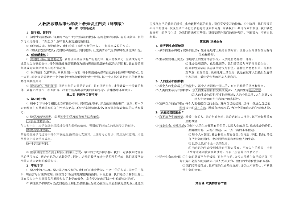 人教版思想品德七年级上册知识点归类_第1页