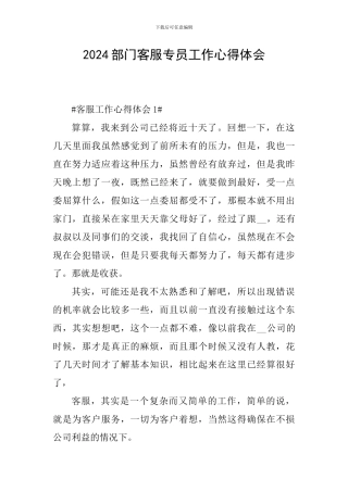 2024部门客服专员工作心得体会