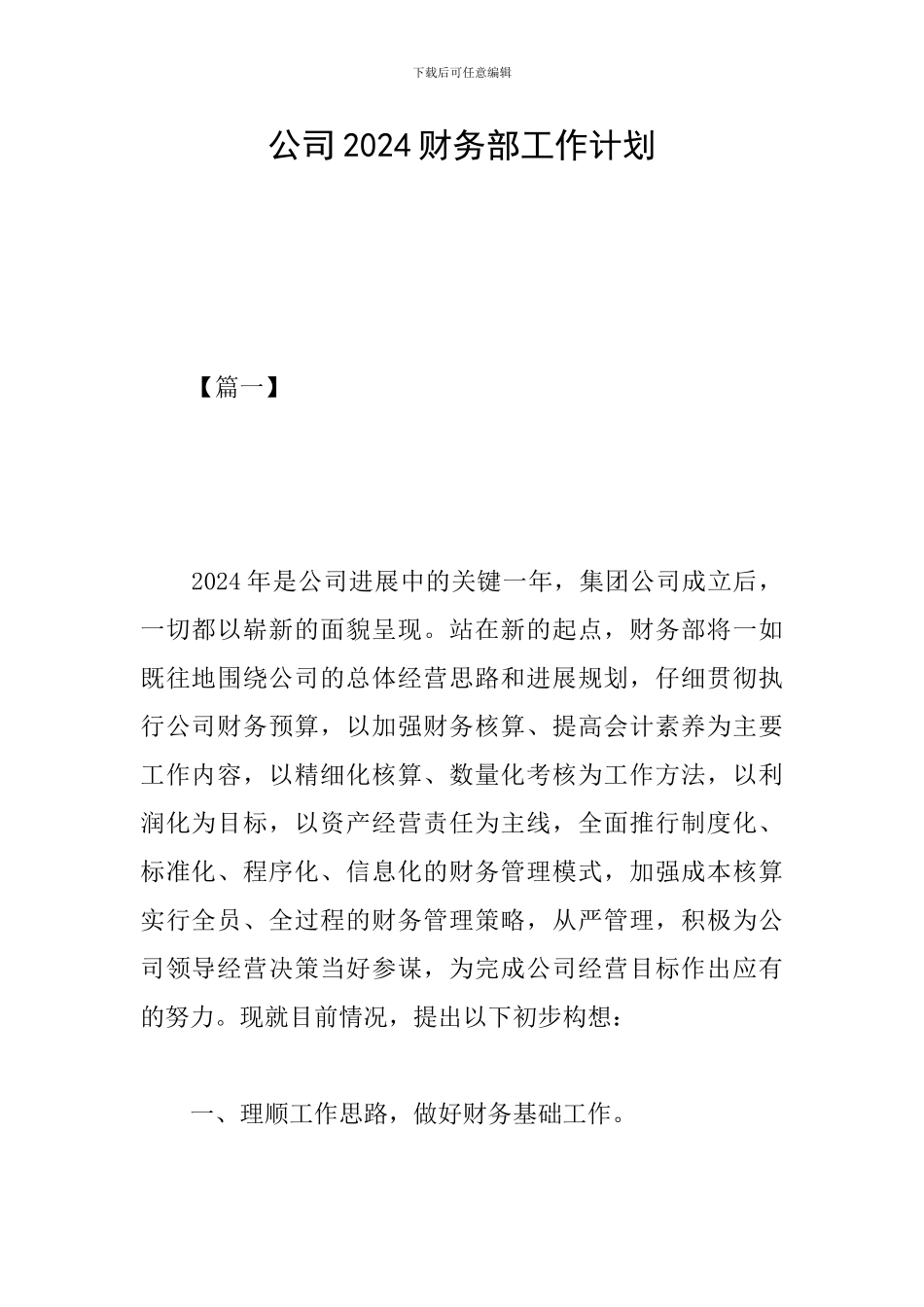 公司2024财务部工作计划_第1页