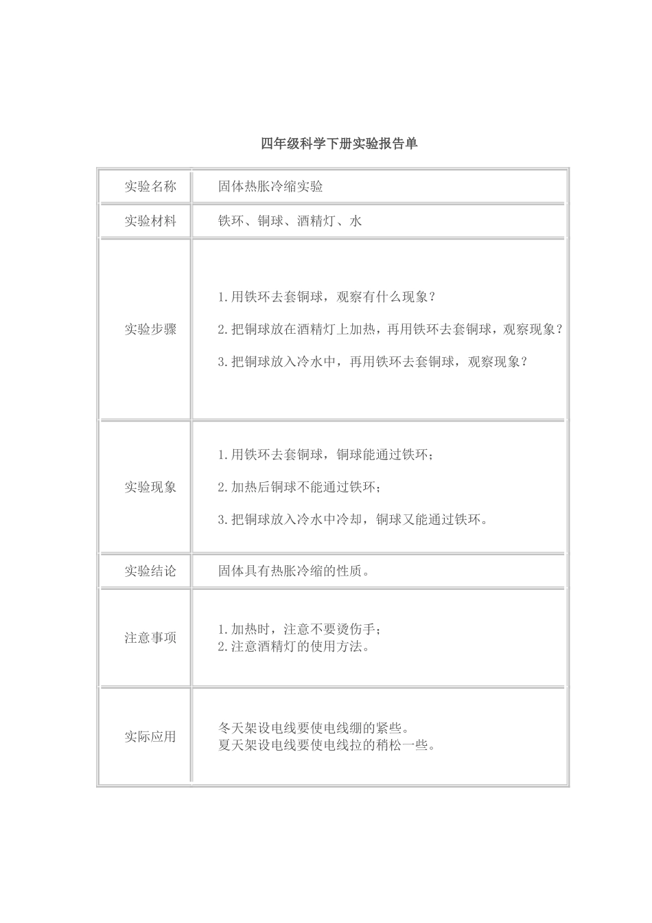 四年级科学下册实验报告单实验 (2)_第1页