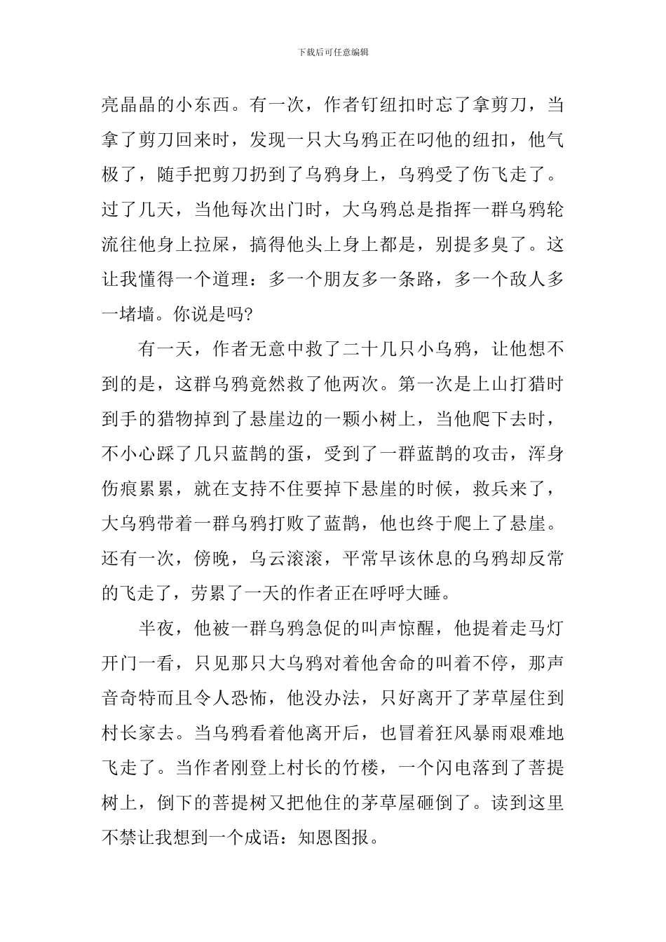 四年级和乌鸦做邻居读后感_第3页