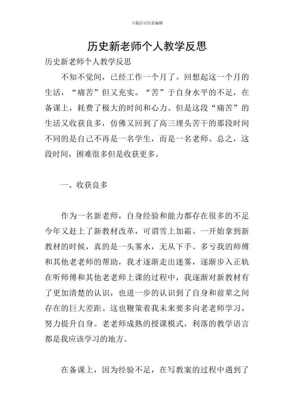 历史新教师个人教学反思_第1页