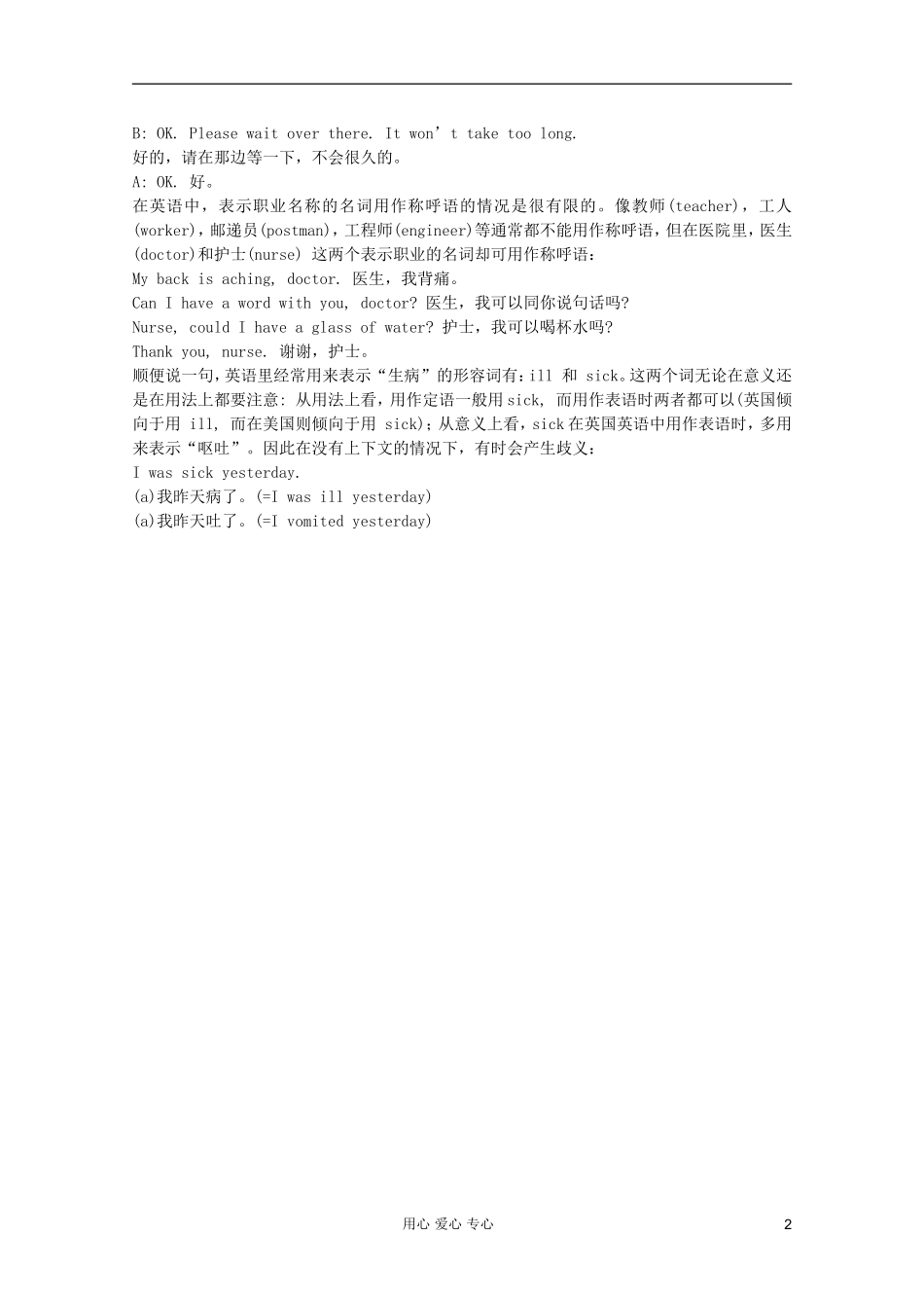 2012届高考英语-最实用中学交际用语知识大全第二十一节-看病_第2页