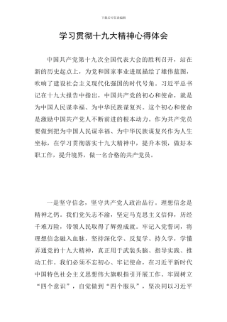 学习贯彻十九大精神心得体会