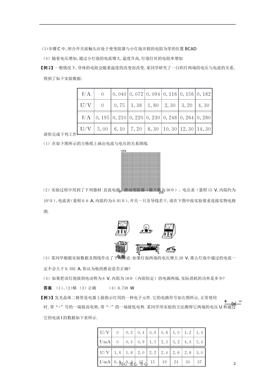 高三物理-专题7《电路》实验9描绘小灯泡的伏安特性曲线复习测试_第2页