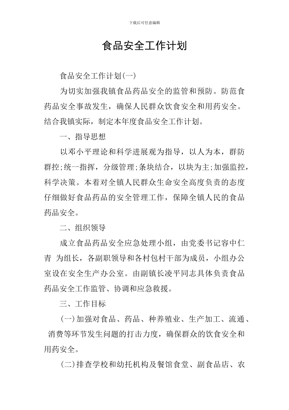 食品安全工作计划_第1页