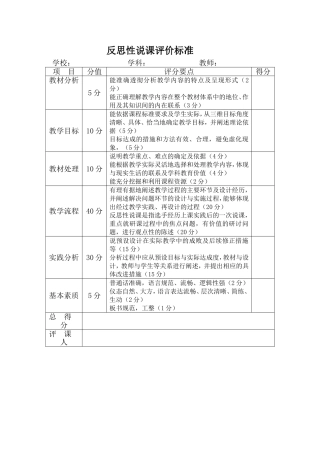 反思性说课评价标准
