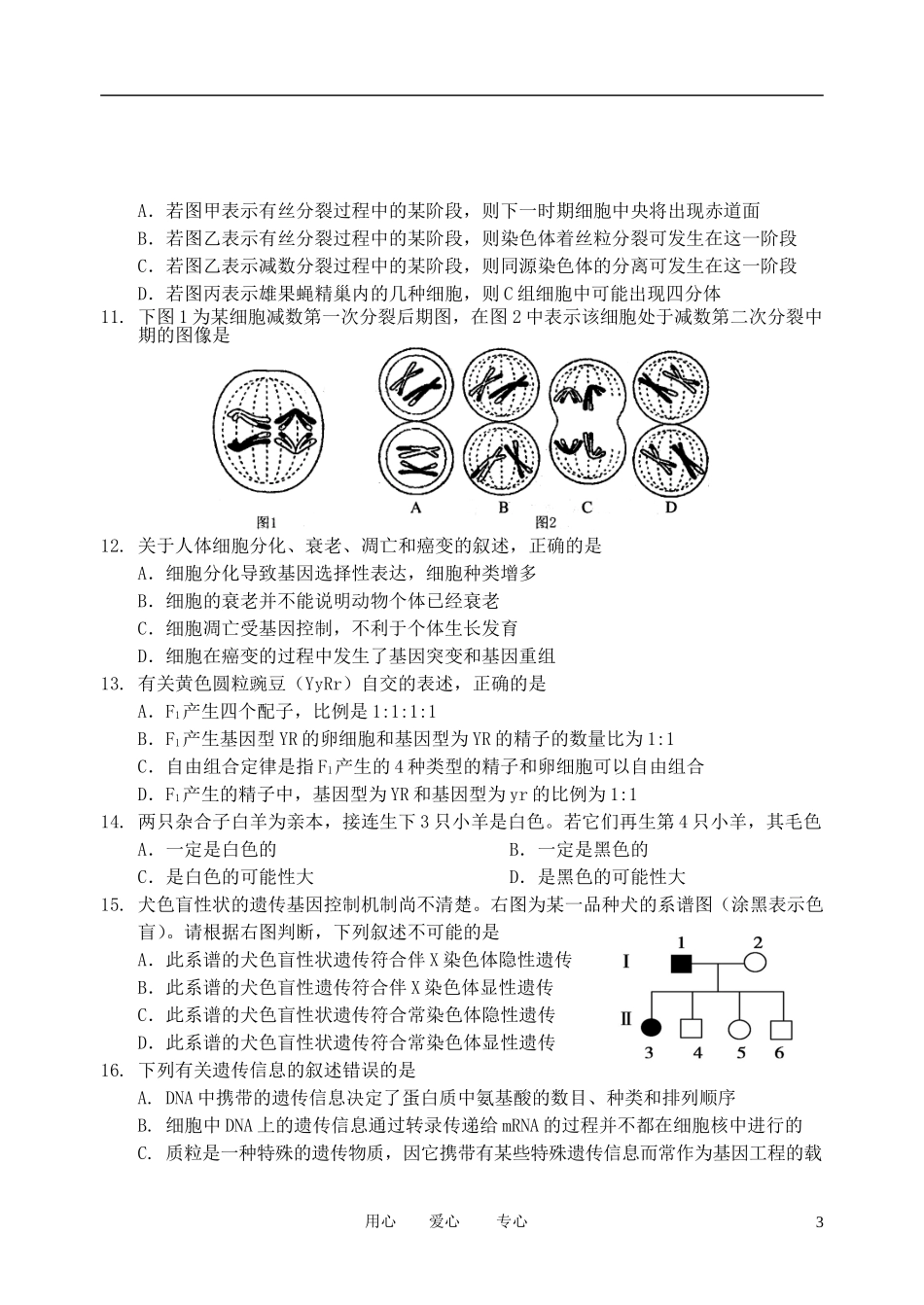 浙江省宁波市2012届高三生物上学期期末试题_第3页