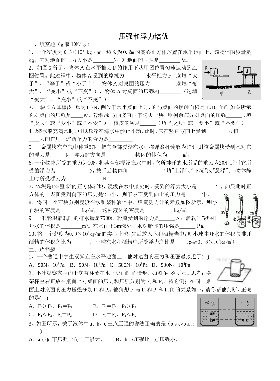 压强和浮力培优_第1页