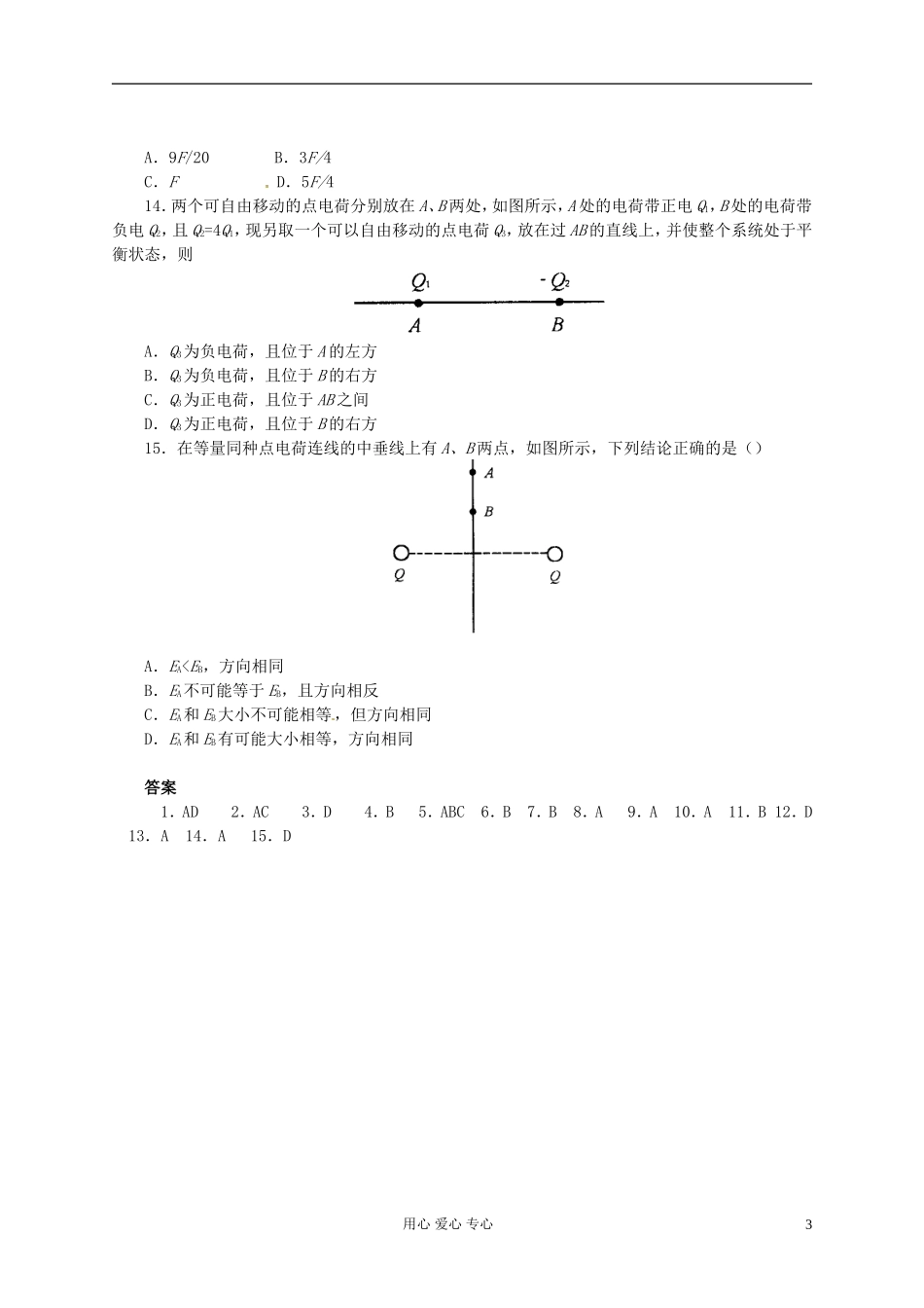 河北省沧州市2012届高考物理一轮复习-电厂和电场强度_第3页