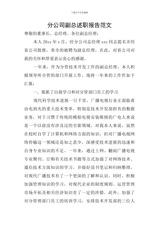分公司副总述职报告范文