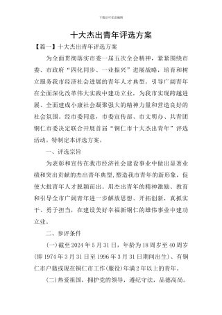 十大杰出青年评选方案
