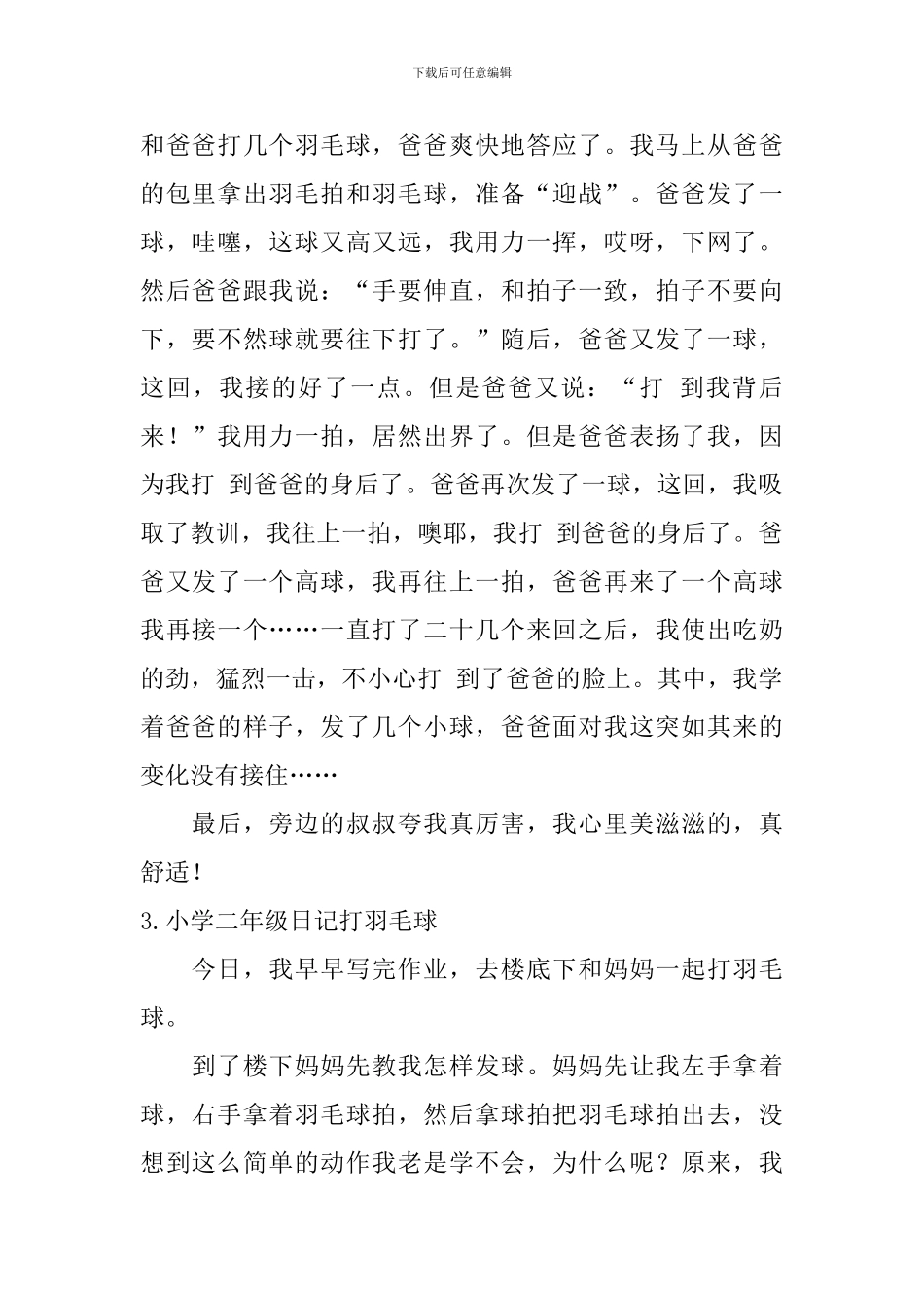 小学二年级日记打羽毛球6篇_第2页