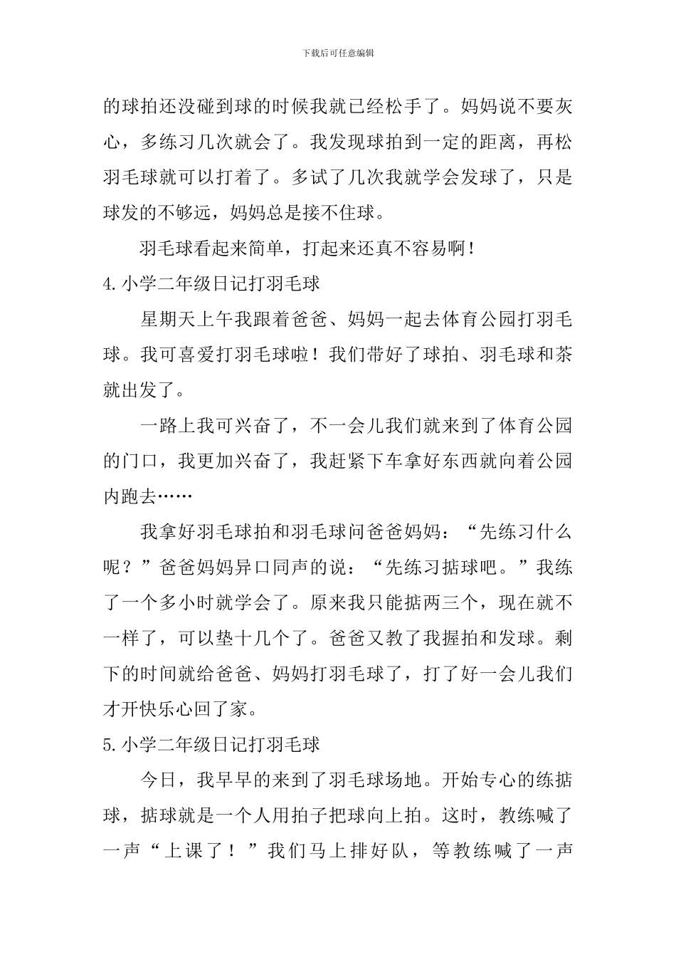 小学二年级日记打羽毛球6篇_第3页