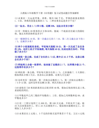 人教版六年级数学下册《应用题》复习试卷试题含答案解析