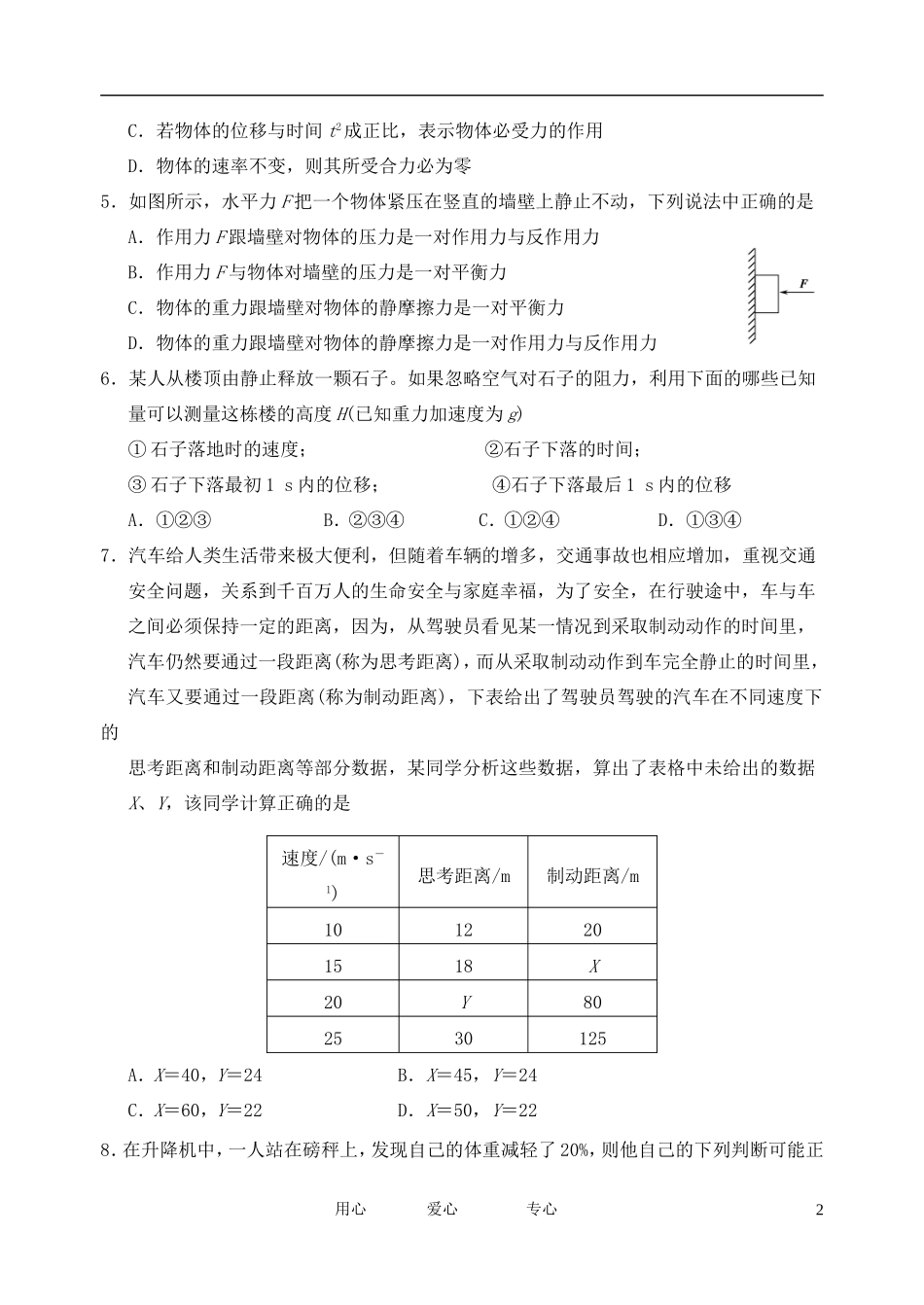 吉林省吉林市普通中学11-12学年高一物理上学期期末考试_第2页