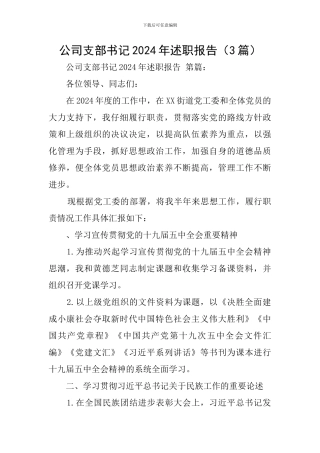 公司支部书记2024年述职报告
