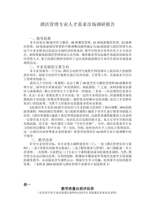 酒店管理专业人才需求市场调研报告