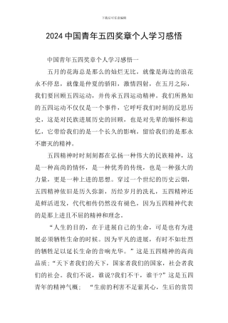 2024中国青年五四奖章个人学习感悟