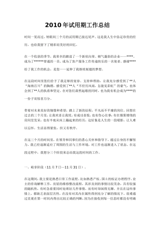 2010年试用期工作总结6例